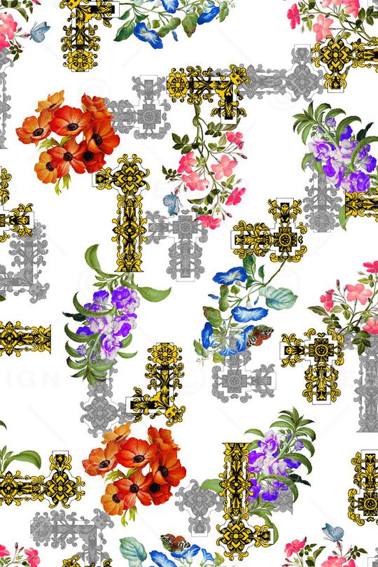 欧式金色花纹印花华亿平台图片