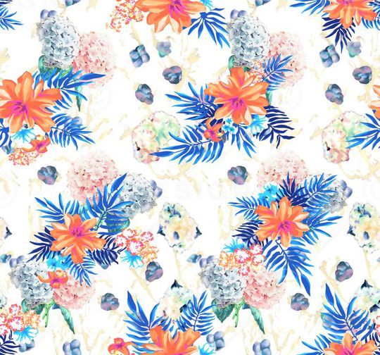 大花 绣球花 大叶片 斑驳 叠加 手绘印花华亿平台图片