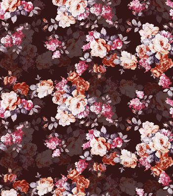 428185-流行秋冬复古手绘花卉数码印花