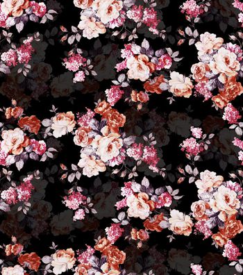 428186-流行秋冬复古手绘花卉数码印花