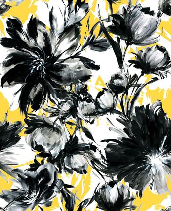 428464-	黑白手绘玫瑰纯色底数码印花.