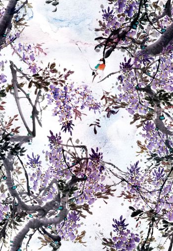 428608-水墨花枝梅花 鸟  中国传统元素 