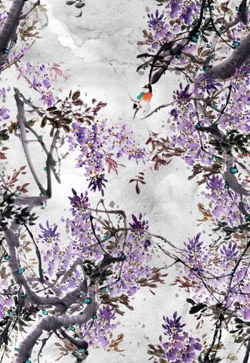 428610-水墨花枝梅花 鸟  中国传统元素 