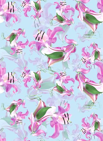 428770-创意百合花金鸡数码印花