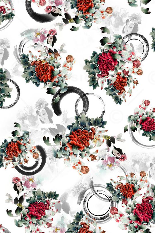 牡丹花印花华亿平台图片