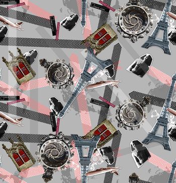 429300-个性男装埃菲尔铁塔古老建筑几何条纹
