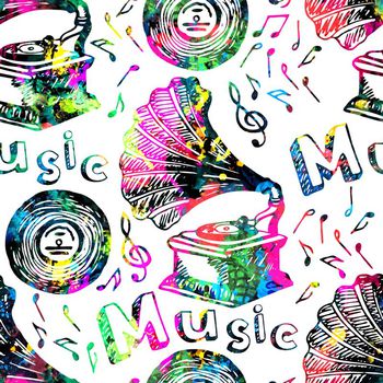 429718-复古音乐音符老式留声机黑胶唱片组合