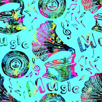 429719-复古音乐音符老式留声机黑胶唱片组合