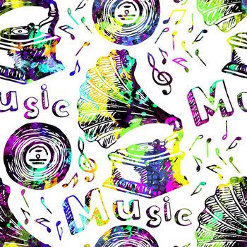 429720-复古音乐音符老式留声机黑胶唱片组合