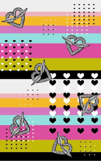 429793-原创复古几何条纹系列2心形翅膀欧式