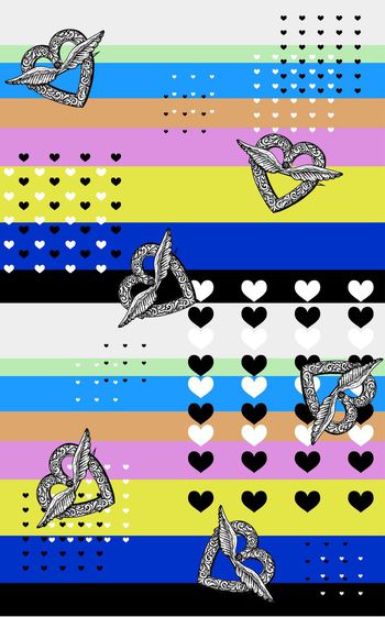 429794-原创复古几何条纹系列2心形翅膀欧式