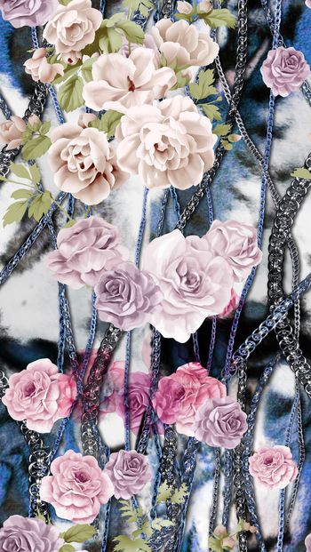 429885-铁链动物纹花卉数码印花.