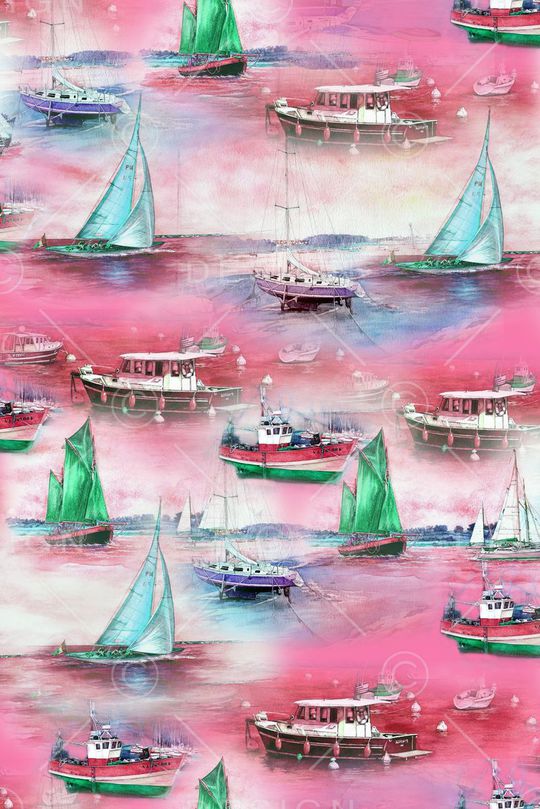 写实 帆船 海景 风景 水彩印花华亿平台图片