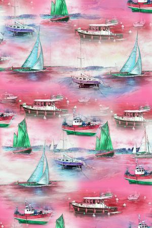 写实 帆船 海景 风景 水彩印花华亿平台图片