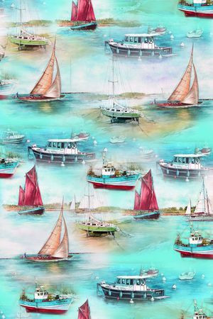 写实 帆船 海景 风景 水彩印花华亿平台图片