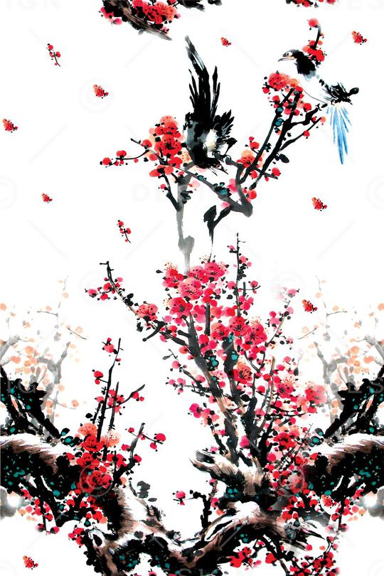 水墨画印花华亿平台图片