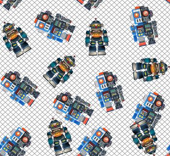 430211-个性男装太空机器人菱形格数码印花