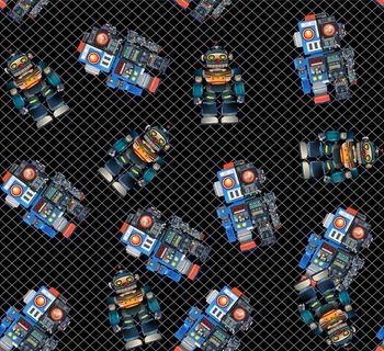 430212-个性男装太空机器人菱形格数码印花