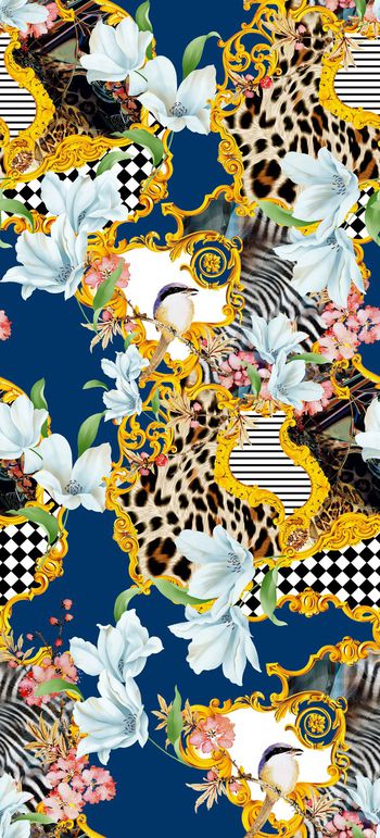 430343-金属花边豹纹花卉组合印花