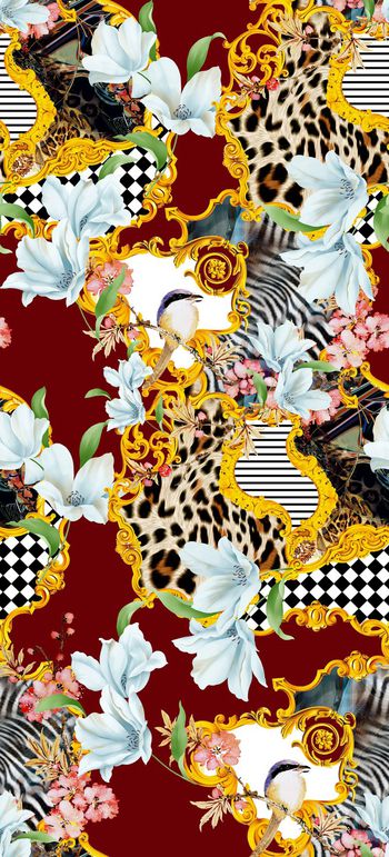 430344-金属花边豹纹花卉组合印花