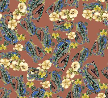 430391-佩斯利花纹腰果花数码印花