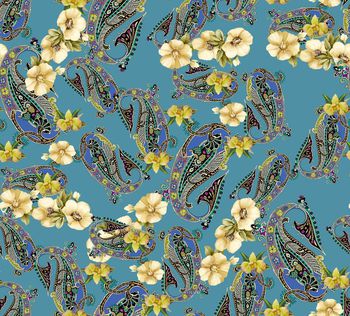 430393-佩斯利花纹腰果花数码印花