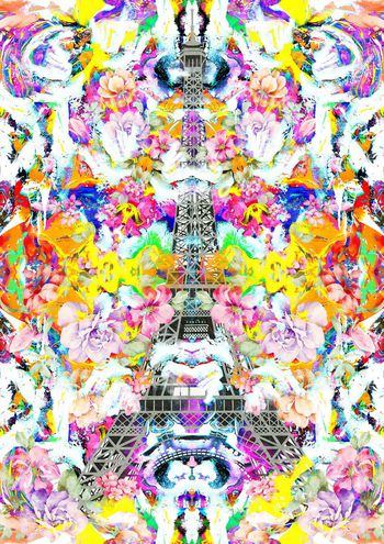 430415-浪漫巴黎印象油画百花丛中埃菲尔铁塔