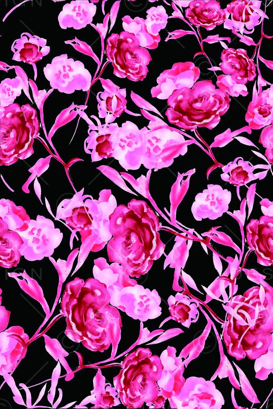 手绘效果花卉印花华亿平台图片