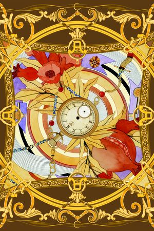 钟表 花朵 链条印花华亿平台图片