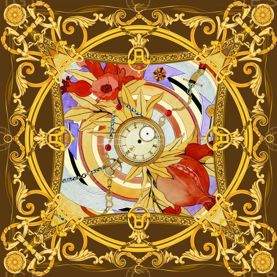 钟表 花朵 链条印花华亿平台图片