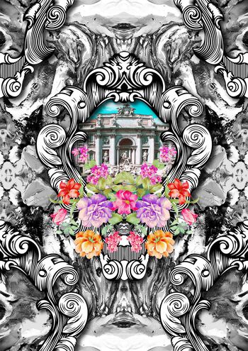 430480-印象油画框欧式花纹花卉雕塑建筑组合