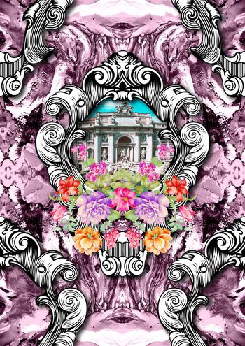 430481-印象油画框欧式花纹花卉雕塑建筑组合