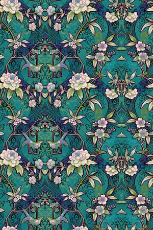 对称古典花鸟印花华亿平台图片