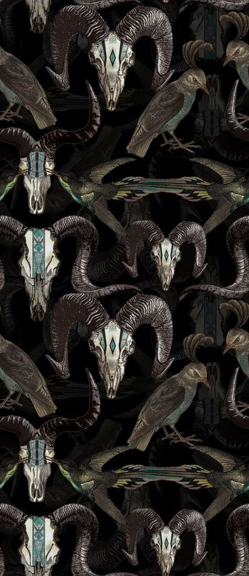 430674-个性男装远古动物羊头骨数码印花