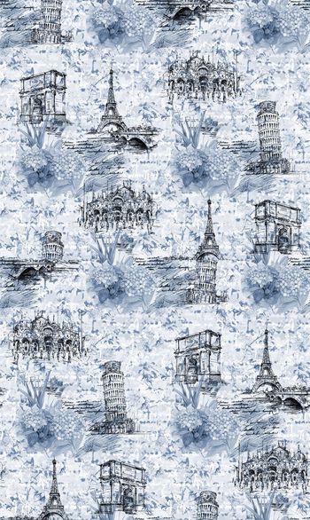 430742-欧洲建筑水彩手绘抽象字母花卉