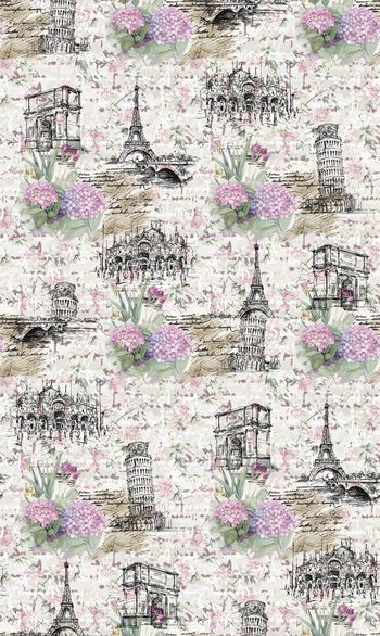 430743-欧洲建筑水彩手绘抽象字母花卉