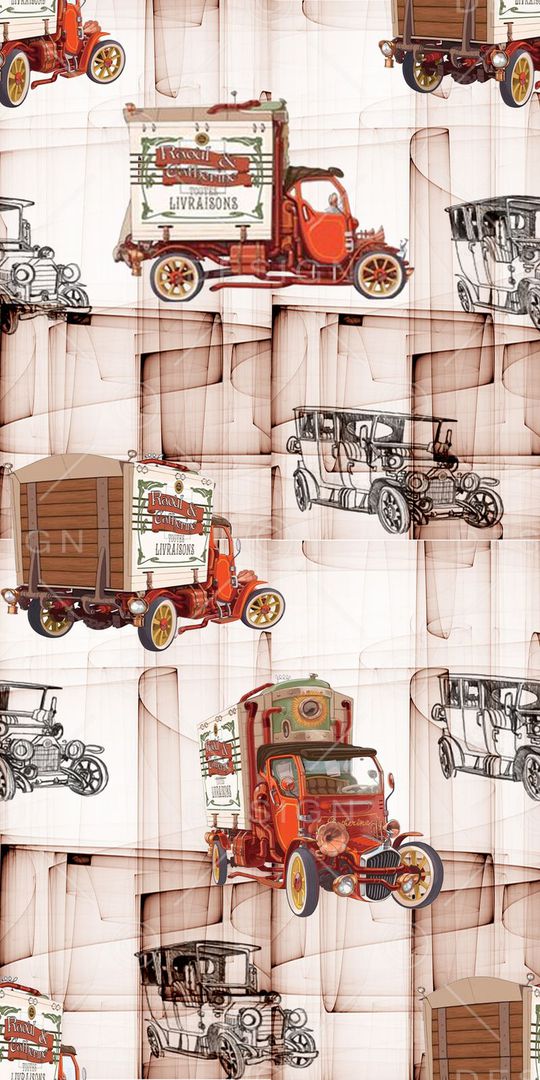 复古 手绘 汽车印花华亿平台图片