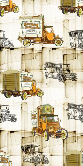 430884-复古 手绘 汽车 数码  花样 花