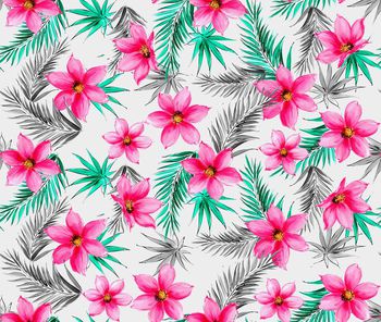 430958-	时尚水彩花卉针叶数码印花2