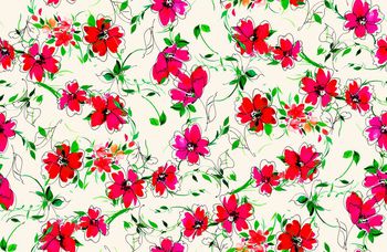 430984-	简约手绘抽象花卉植物叶数码印花