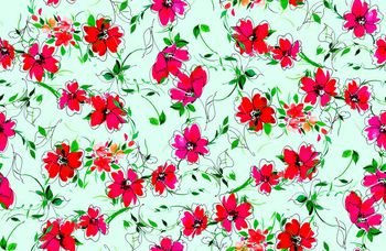 430986-	简约手绘抽象花卉植物叶数码印花