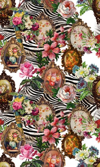 431162-宫廷风复古画框花卉数码印花