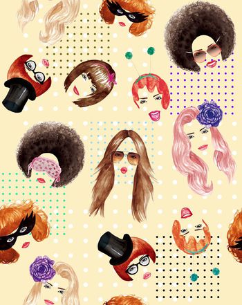 431209-卡通美女头像手绘时尚圆点波点组合女