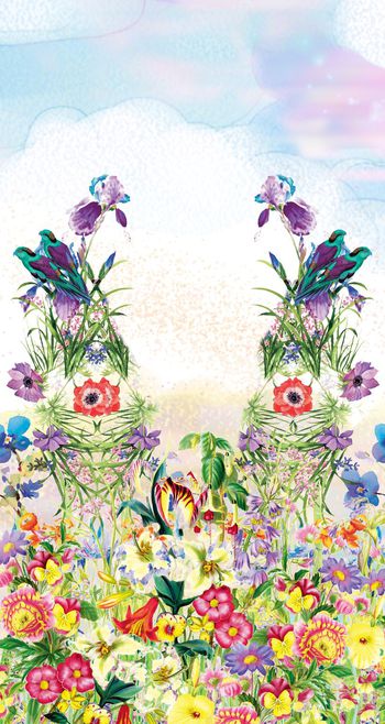 431356-清新花卉小鸟 水彩底纹