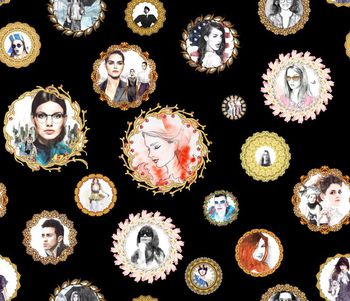 431407-复古手绘水彩时尚人物 欧式花边花纹