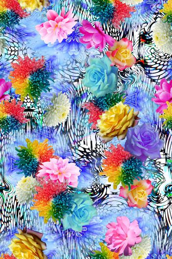 431427-春夏花卉彩虹菊玫瑰花动物纹蛇皮纹女