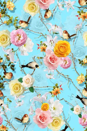 花卉 清新 树枝与鸟 服装.印花华亿平台图片