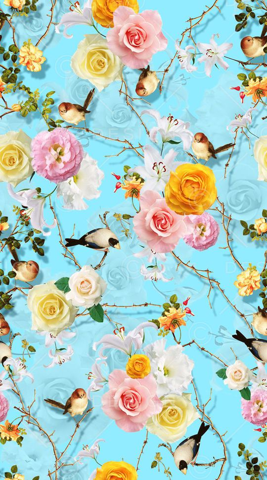 花卉 清新 树枝与鸟 服装.印花华亿平台图片