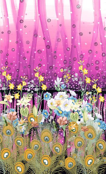 431633-定位孔雀羽毛手绘花卉渐变数码印花