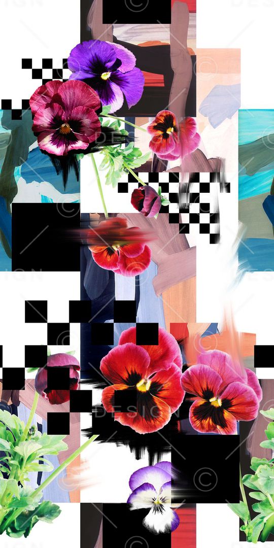 数码大牌抽象几何格子花卉印花华亿平台图片